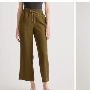 Quince Martini Olive Linen Wide Leg Pants sz XL Women's Elastic Waist